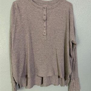 Waffle Knit Henley Long Sleeve Top - Gray